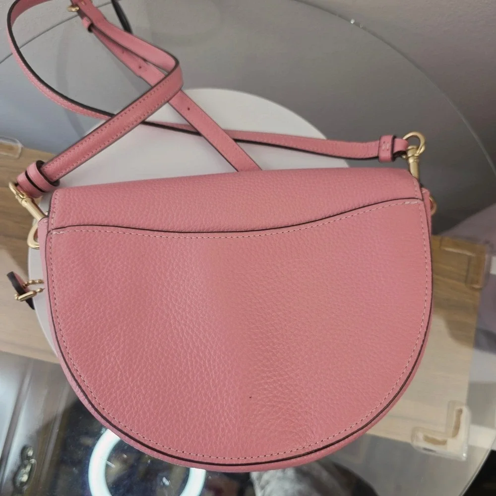 Coach Ellen Saddle Flap Pebble Leather Crossbody Bag Bubblegum Pink